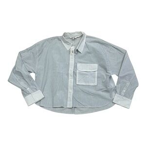 Madewell Flap Pocket Cropped Blue and White Striped Button Up Shirt NWT - Size L